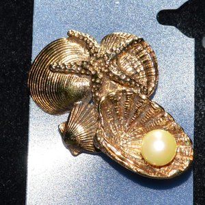 Seashell Brooch with Gold Pearl